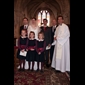 thumbnail Sortie de l'église : Matthieu, Lucie, Manuel, Jean-Louis, Bruno et les demoiselles d'honneur